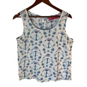 Macbeth Collections Nautical Button Back Sleeveless Top. Anchors shells starfish